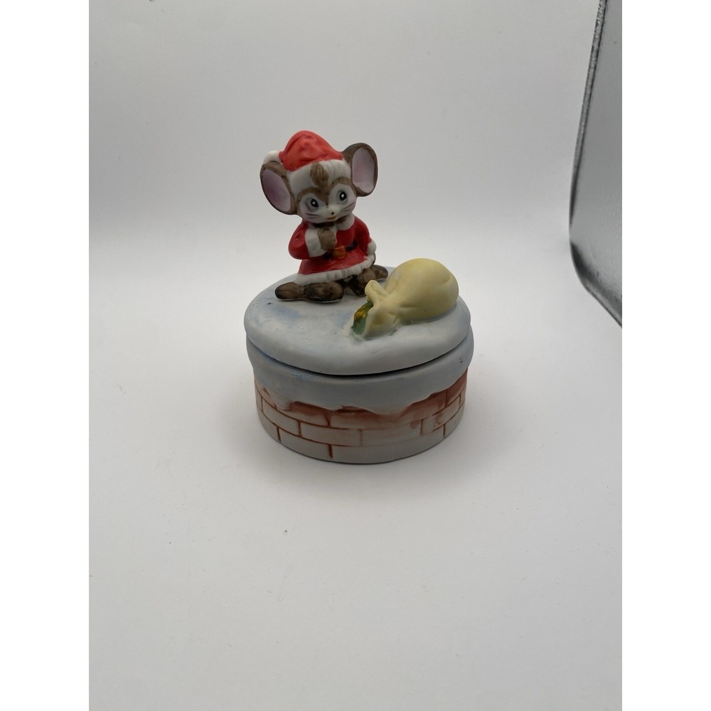 VTG Homco Christmas Santa Mouse Trinket Box 1970's # 8909